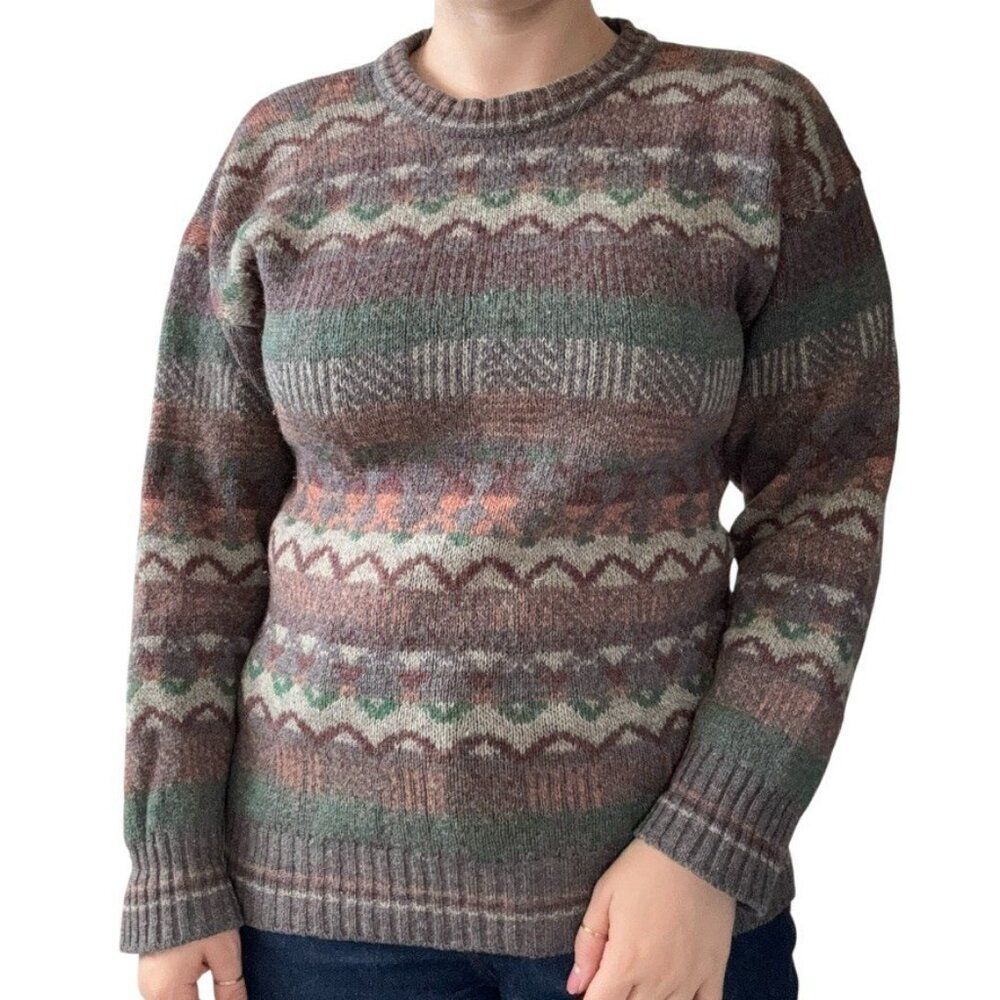 Vintage Mackinnon of Scotland Unisex 100% Wool Geometric Preppy Ski Sweater Sz M